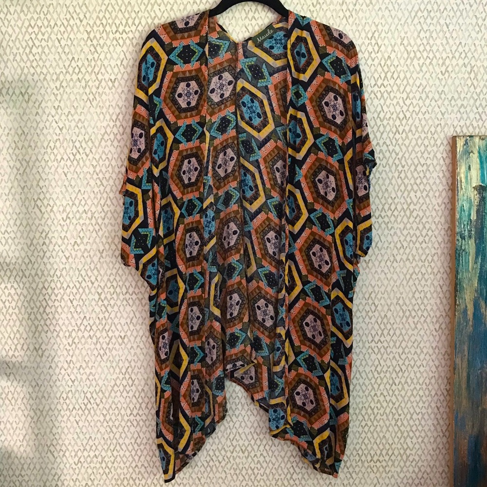 Light Geometric Print Hip-Length Kaftan